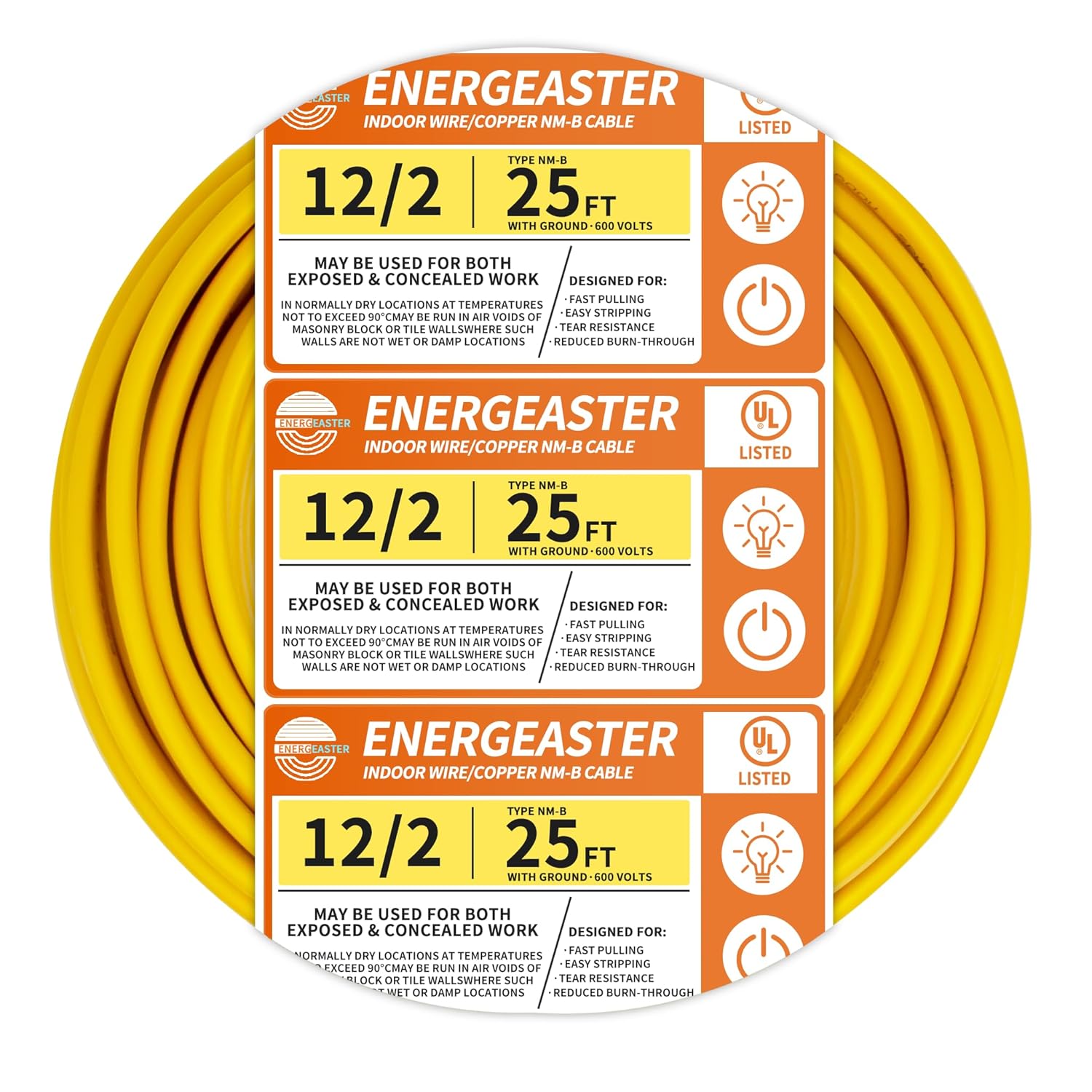 Solid Indoor 12/2 NMB Cable 25ft Coil for Electrical Wiring