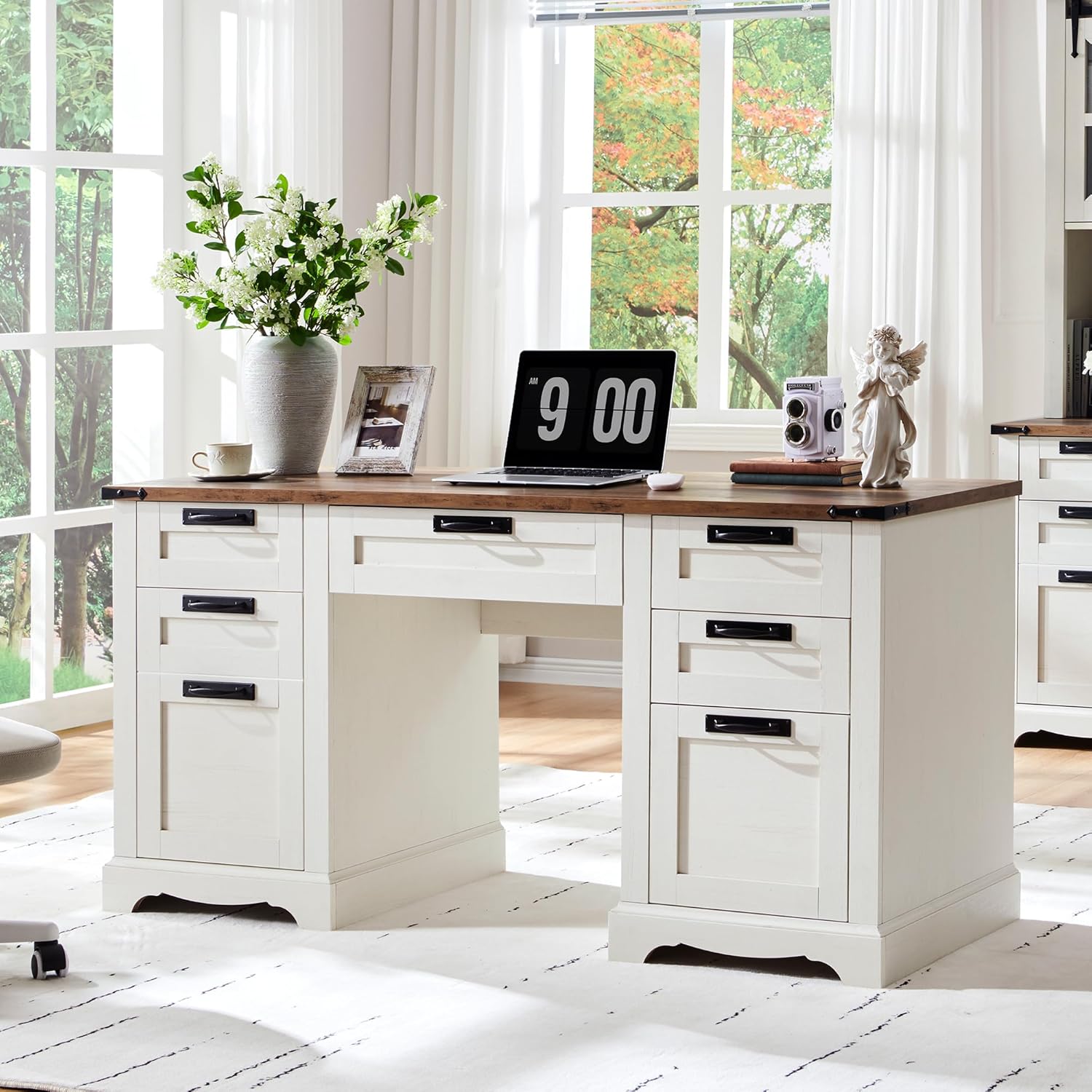 Rustic Executive Desk with Charging Station