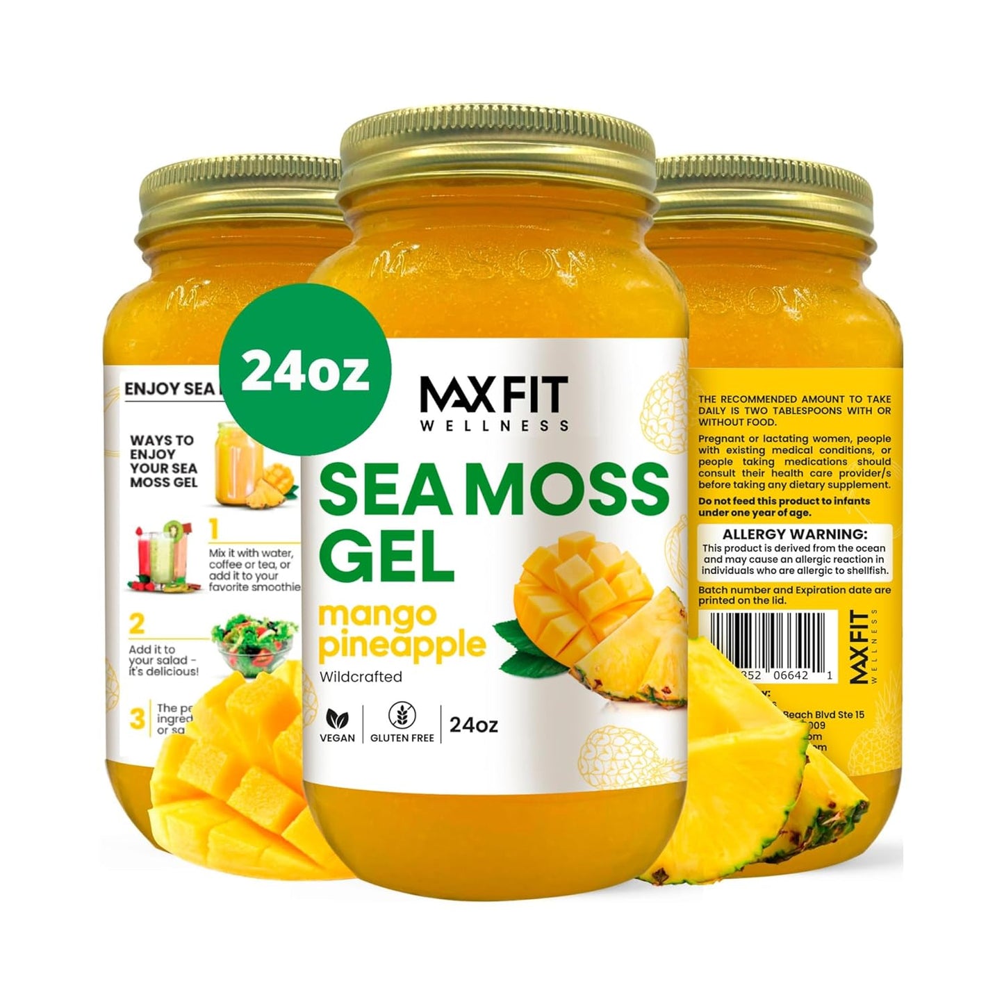 MAX FIT Sea Moss Gel Raw: 24oz Vegan Superfood for Health