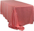 90 x 156 in Satin Tablecloth Red White Polka Dots - Elegant Event