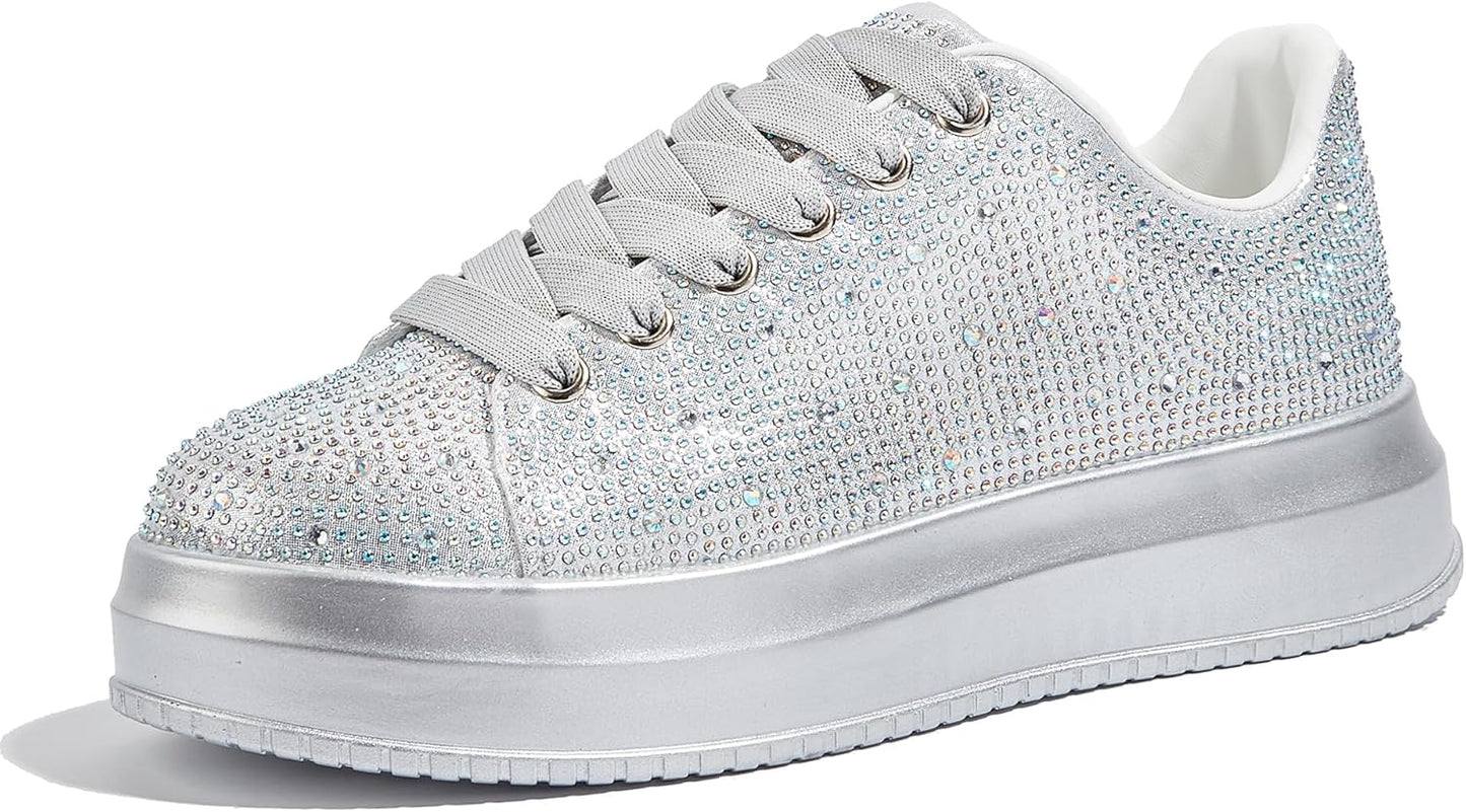 LUCKY STEP Rhinestone Sneakers for Women with Sparkly Design