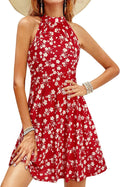 Womens Halter Neck Floral Summer Casual Sundress - Flattering Fit