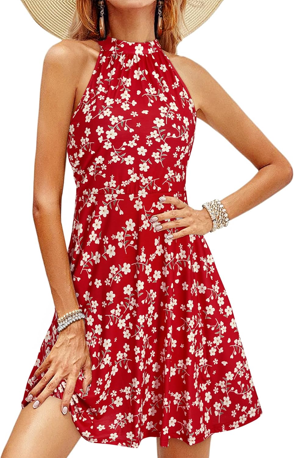 OUGES Women's Halter Neck Floral Summer Casual Sundress Review