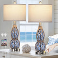 26 in Coastal Glass Table Lamps Set of 2 - Dimmable Touch with USB