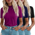 Ficerd 3 Pack Women's 1/2 Sleeve Mock Turtleneck Shirts - Soft
