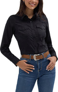 Women's Retro Long Sleeve Cool Blue Solid Western Shirt - Slim Fit you