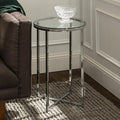 Glass Top Round Accent Table 2-Pack - Modern X Base for Small Spaces