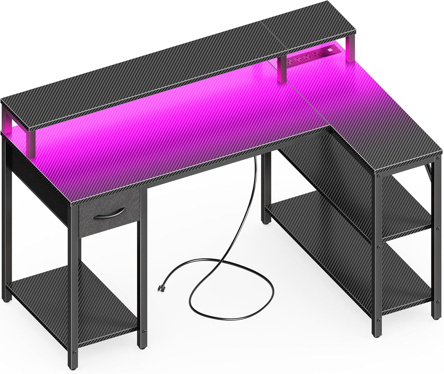 47 Reversible L Shaped Desk with LED Lights & Storage