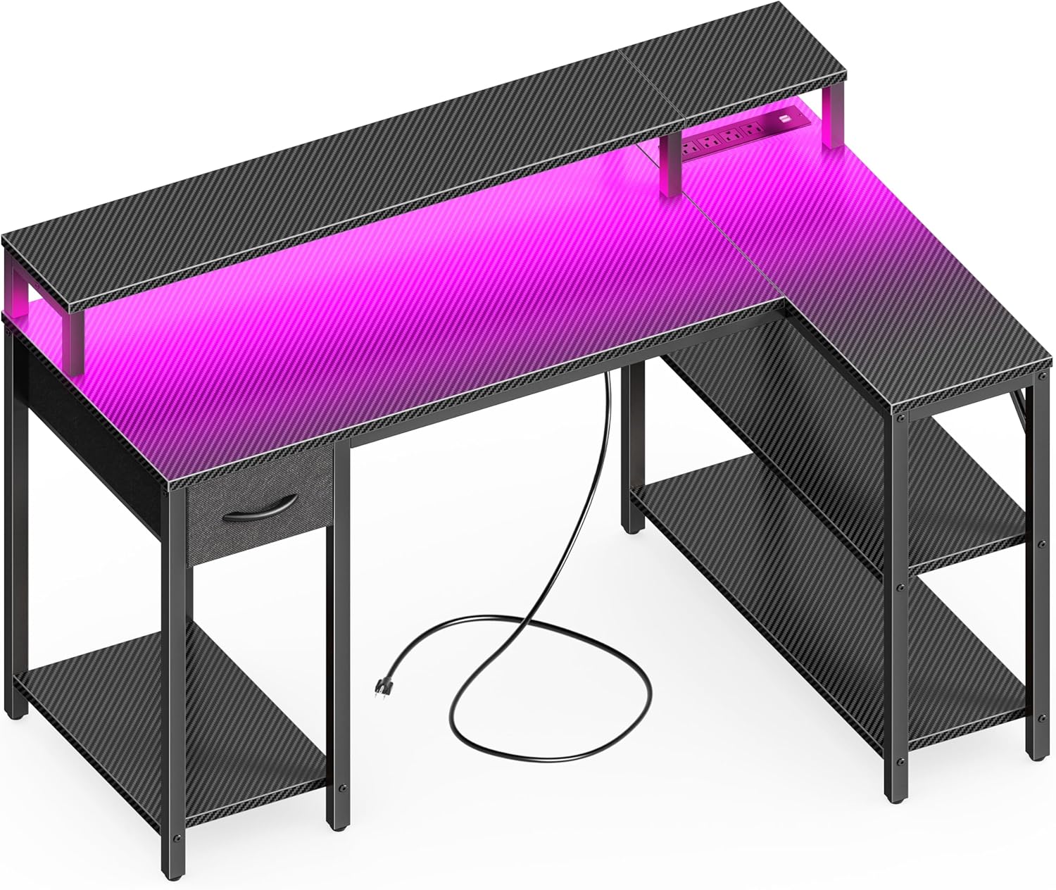 47 Reversible L Shaped Desk with LED Lights & Storage