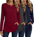 Ficerd 3 Pack Women's Long Sleeve Crew Neck Raglan Tunics - Casual
