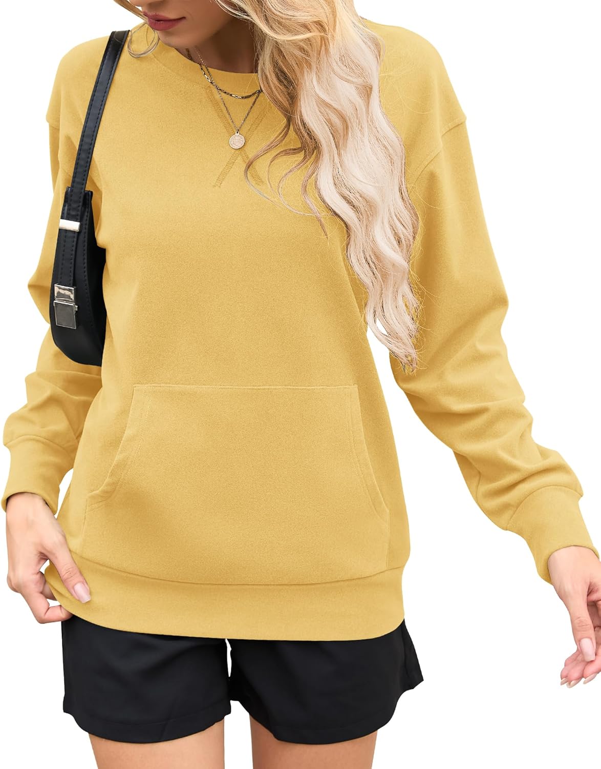 Womens Long Sleeve Sweatshirt Casual Crewneck Pullover with Pockets