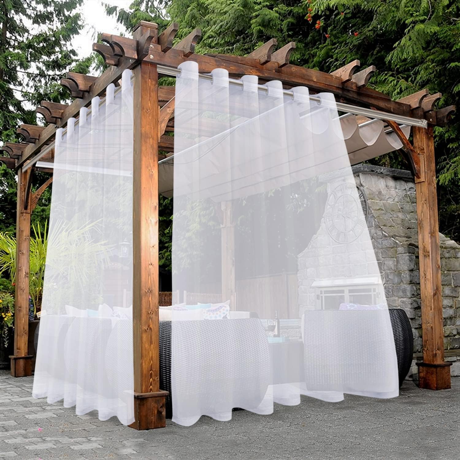 BONZER White Outdoor Sheer Curtains for Patio Waterproof 100x108
