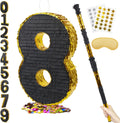 Number 8 Pinata 20 in Gold Black - Party Decoration and Game
