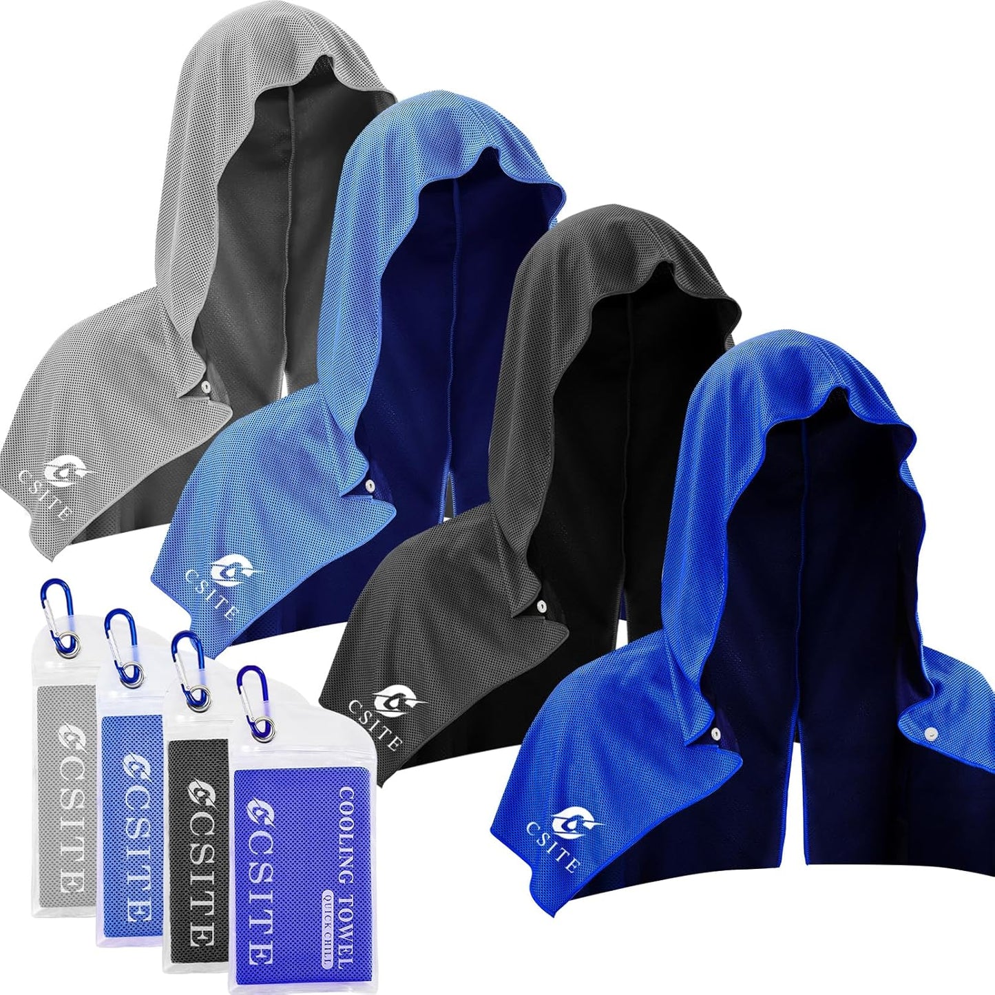 Instant Cooling Hoodie Towels for Neck and Face - 4 Pack