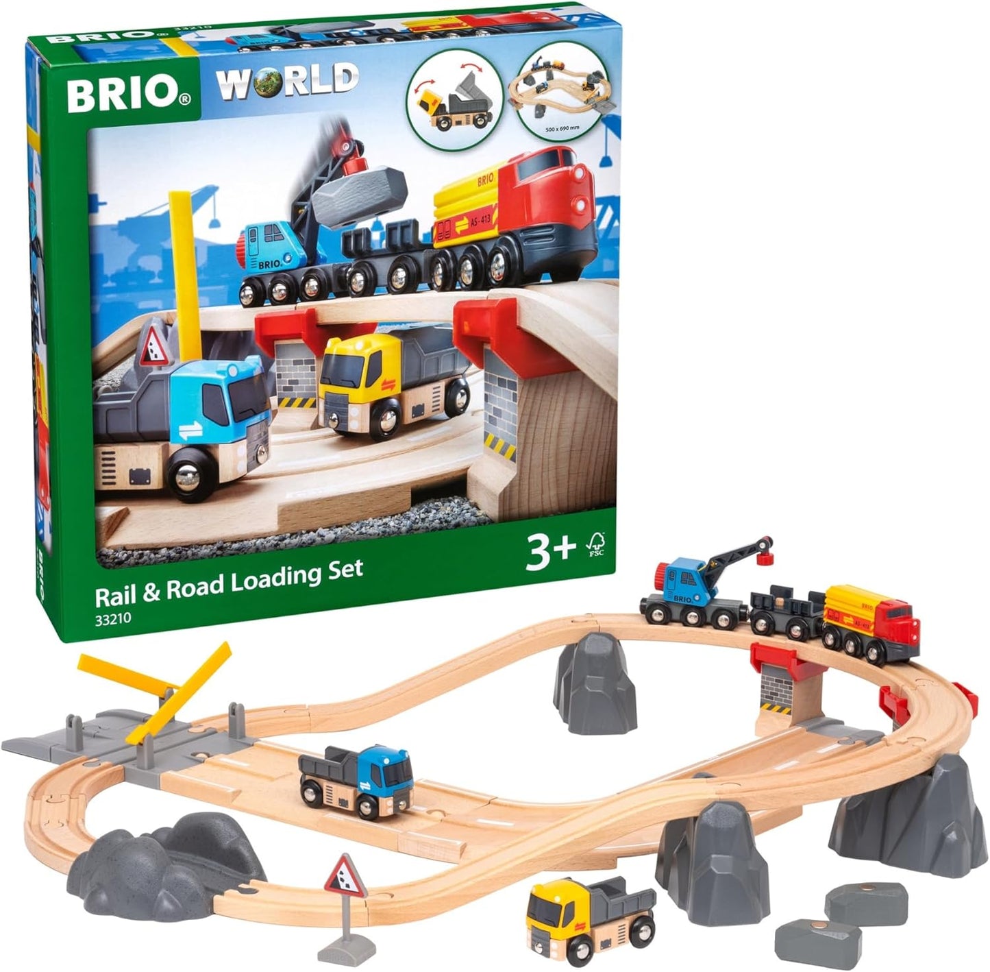 BRIO World Rail & Road Loading Set - 32-Piece Wooden Train Set
