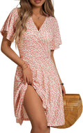 FENSACE Women's Floral A-Line Sundress with Short Sleeves for Summer