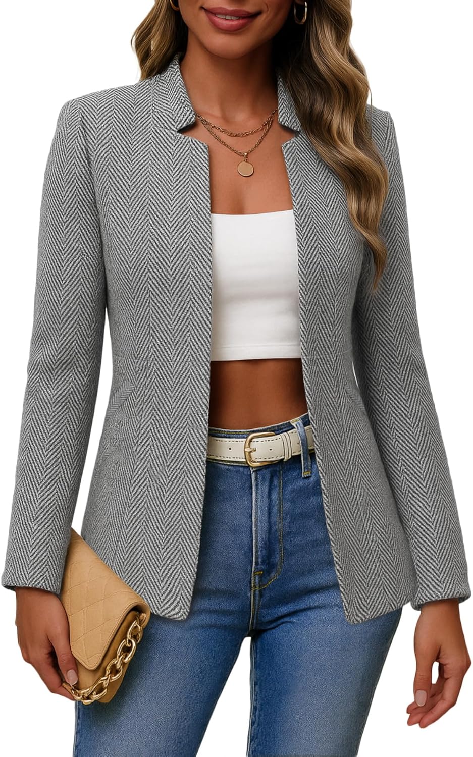 Mina Self 2025 Winter Women's Tweed Plaid Blazer Jacket Review