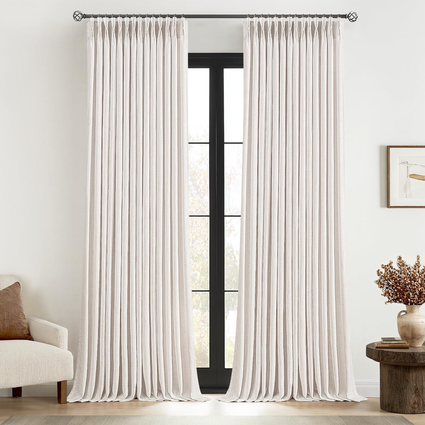 MIULEE Pinch Pleated Thick Linen Curtains for Elegant Spaces