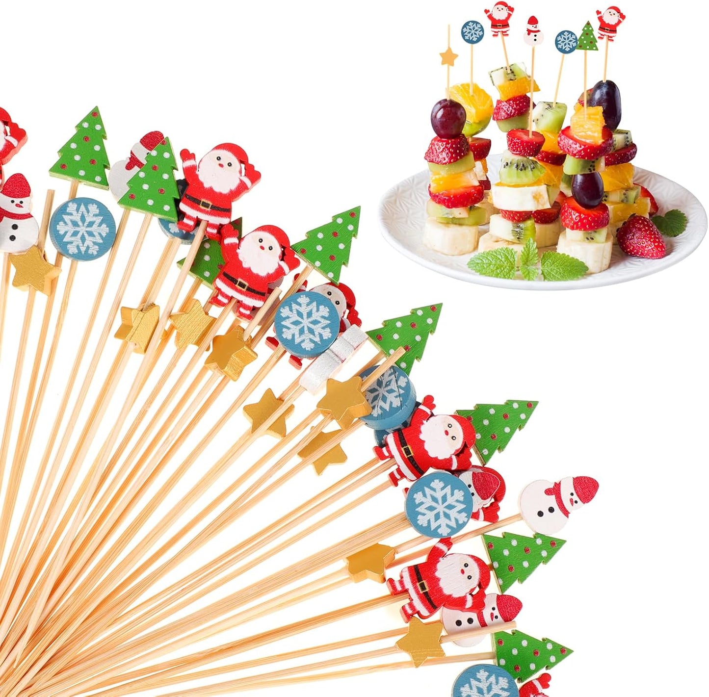 Christmas Theme Bamboo Cocktail Sticks - Festive Party Decor