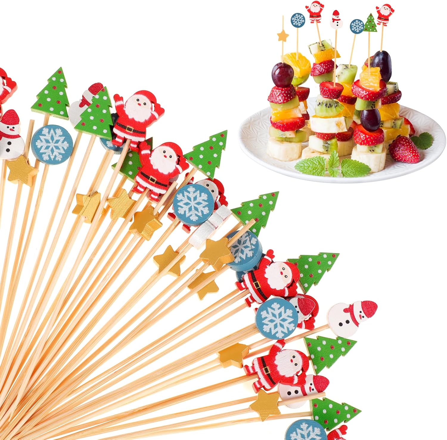 Christmas Theme Bamboo Cocktail Sticks - Festive Party Decor