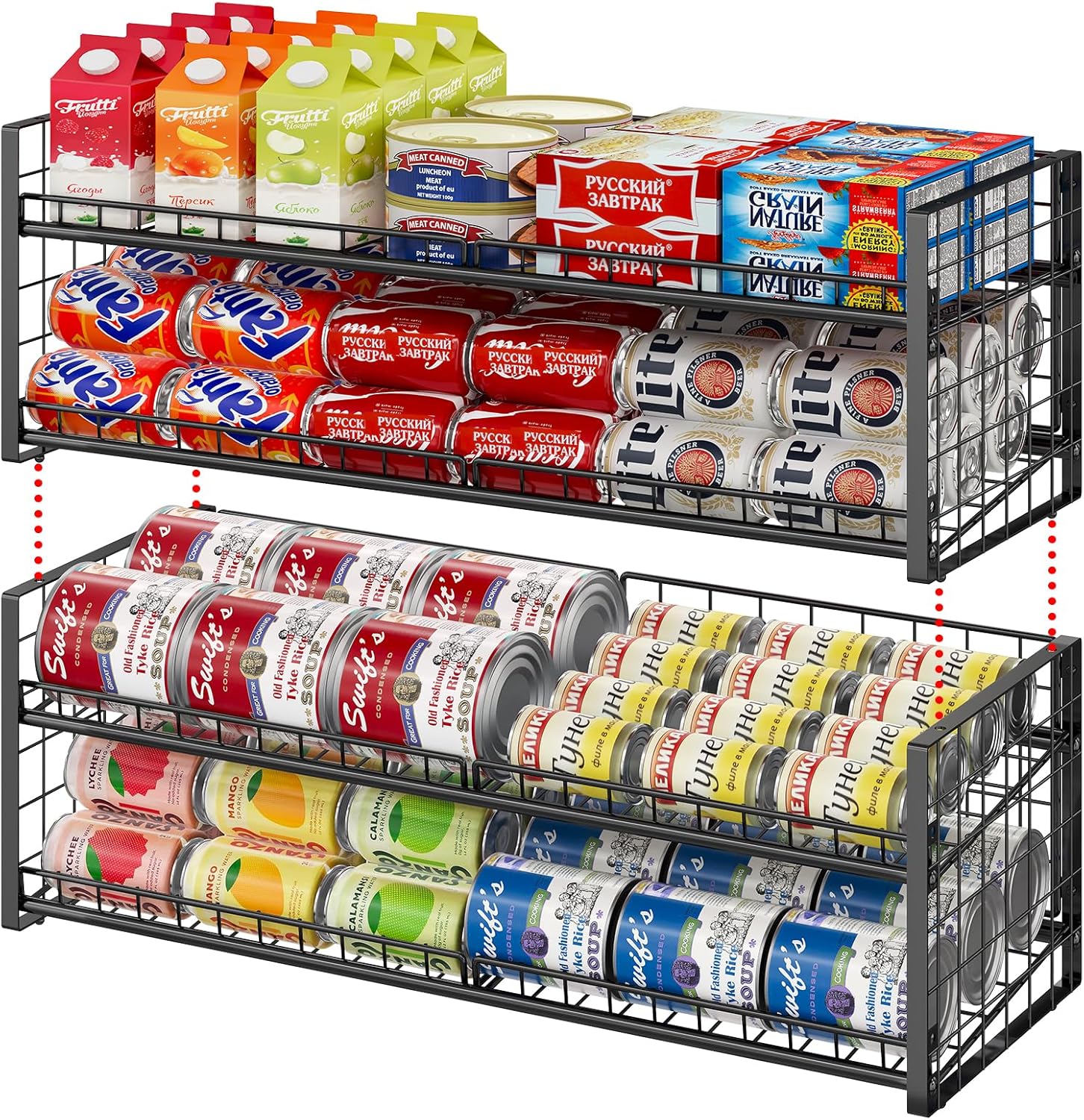 Stackable Can Organizer for Pantry Shelf - Adjustable 2-Pack