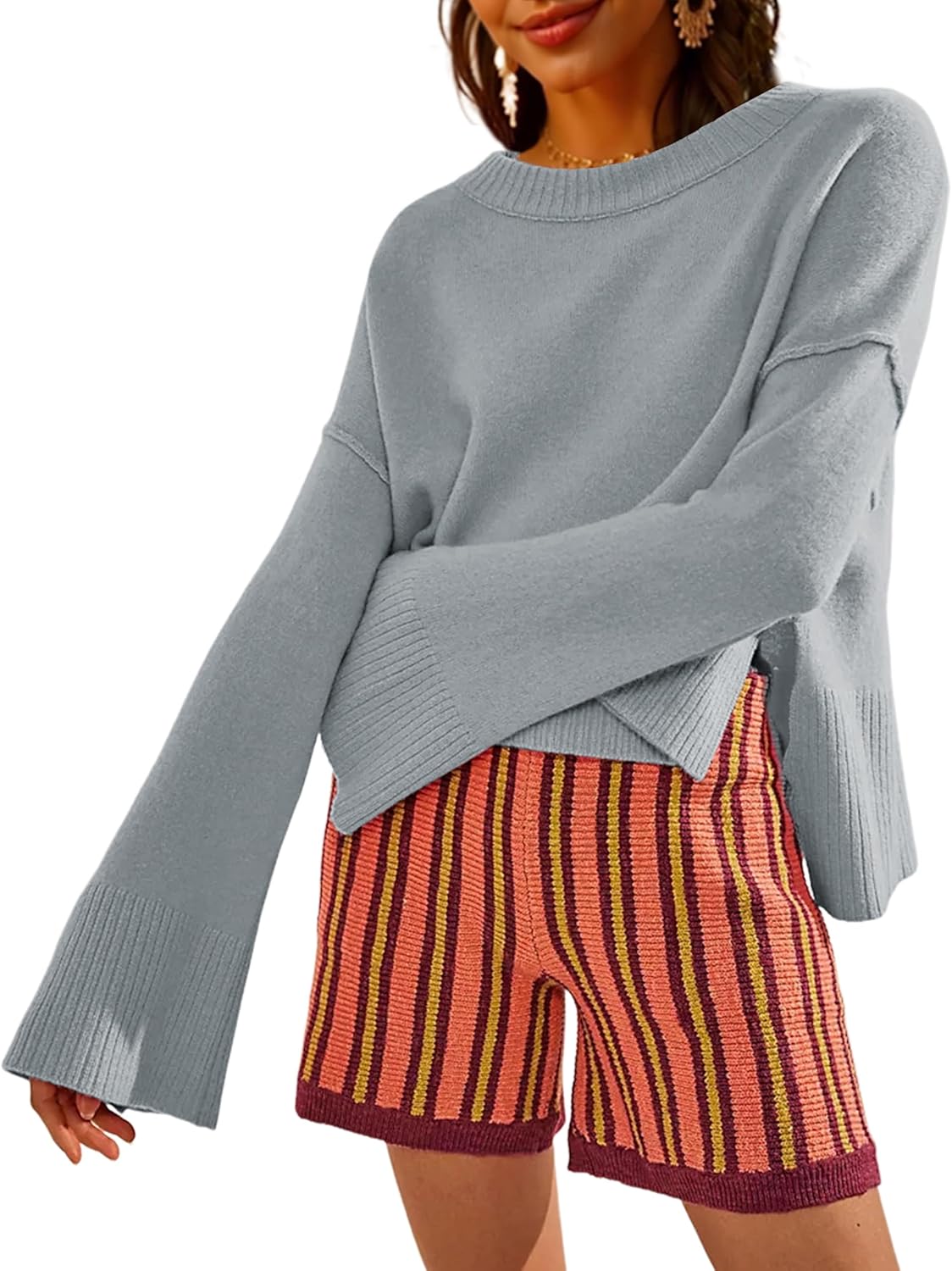 Womens Lightweight Sweaters with Bell-Style Sleeves for Comfort