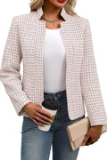 Womens Tweed Blazer Long Sleeve Jacket - Fully Lined Elegant Workwear