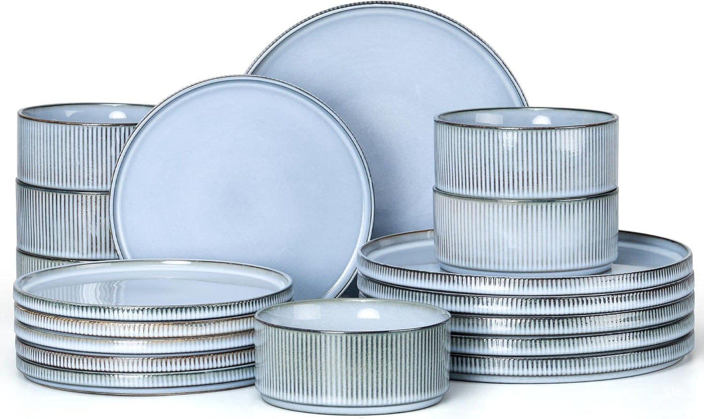 E-far Stoneware Dinnerware Set, 18-Piece Elegant Plates & Bowls