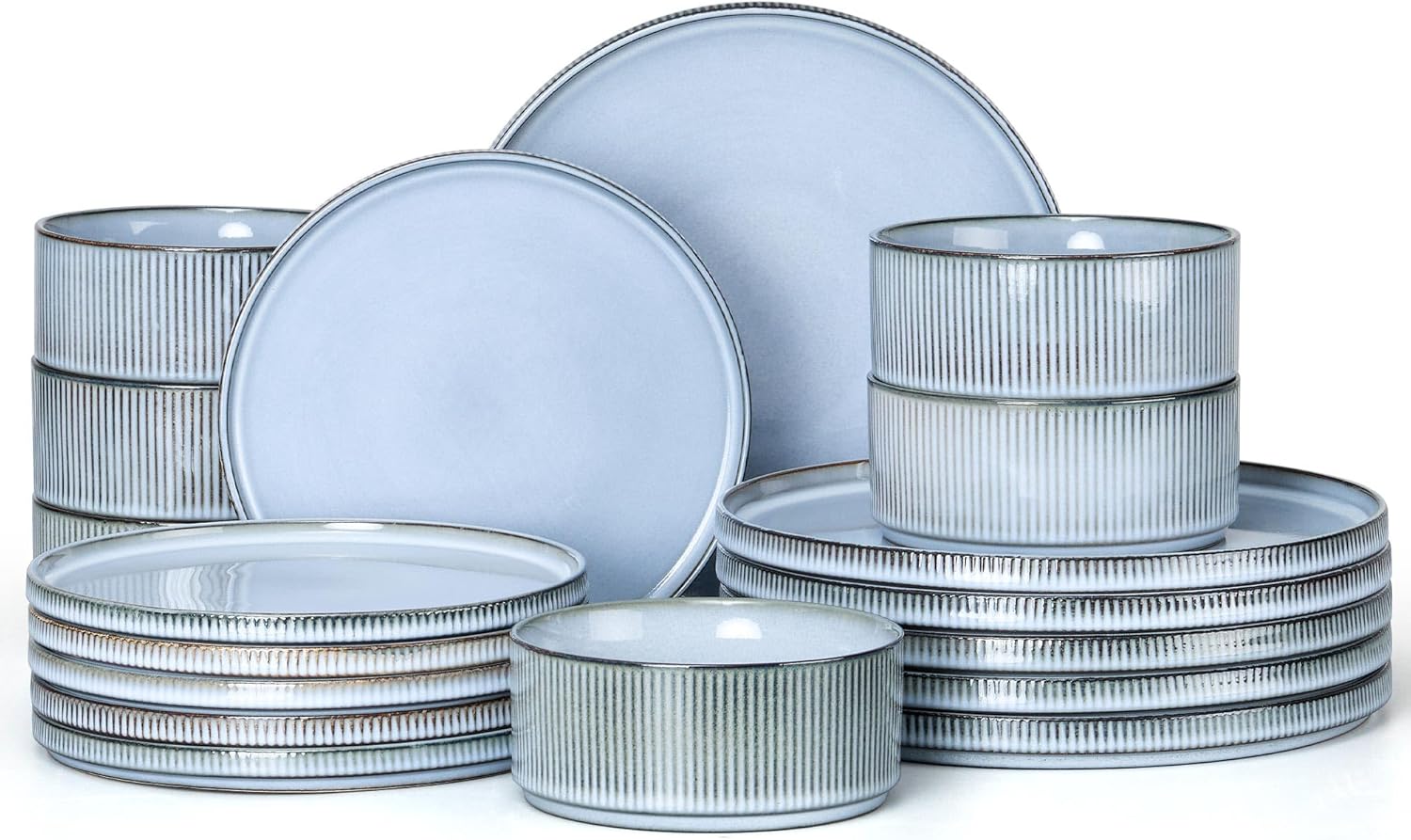 E-far Stoneware Dinnerware Set, 18-Piece Elegant Plates & Bowls