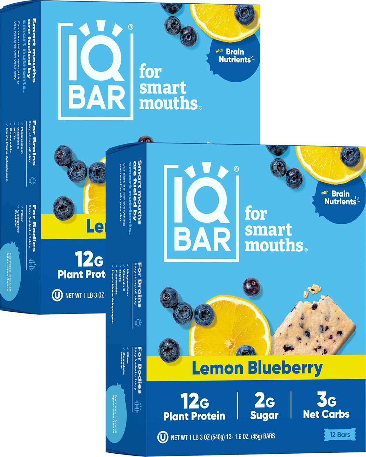 IQBAR Lemon Blueberry Protein Bars - Low Carb Vegan Snacks