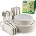 250 Piece Compostable Dinnerware Set with Extra Long Utensils - Serves