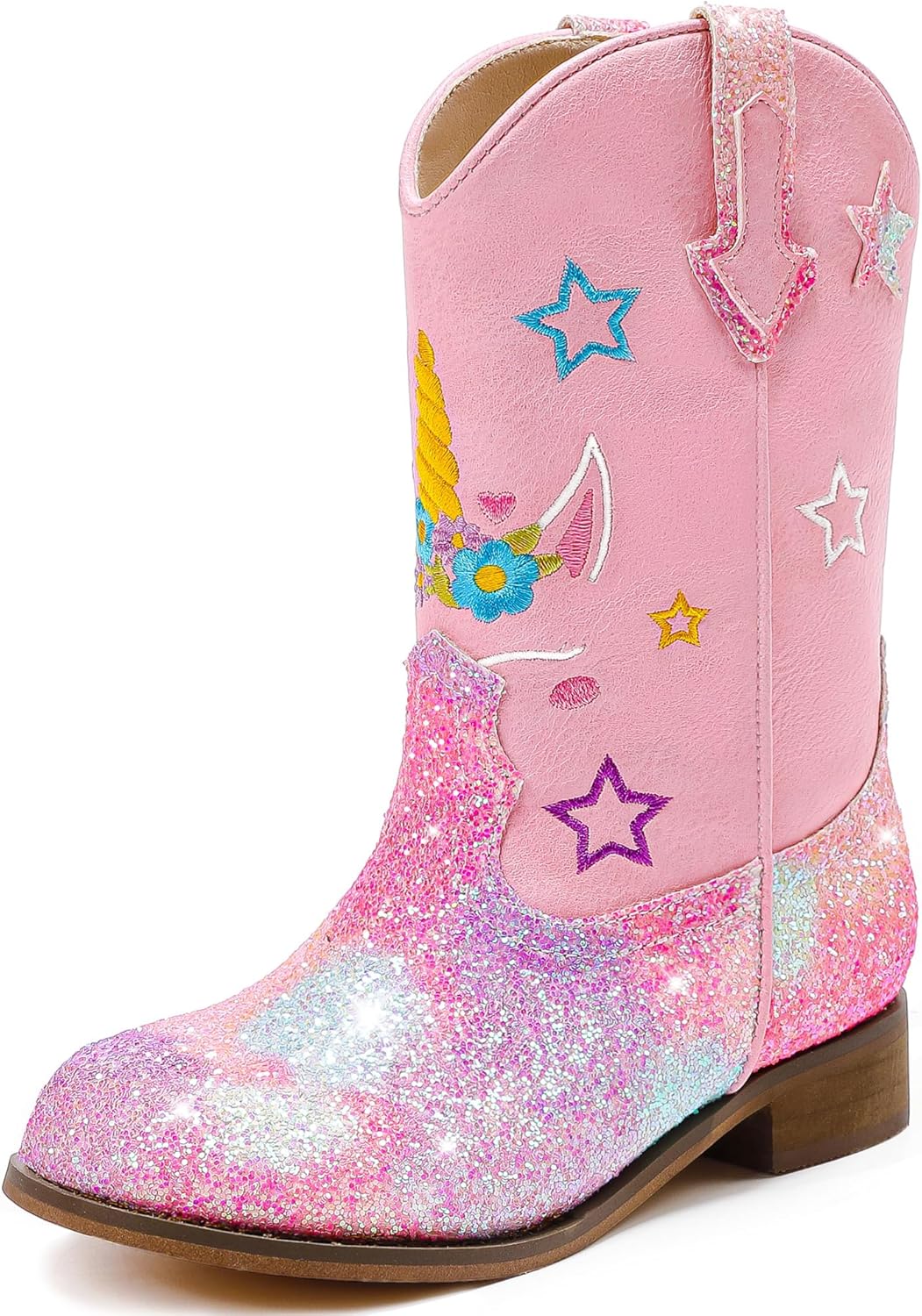 Unicorn Girls Cowgirl Boots with Glitter for Toddler Fun