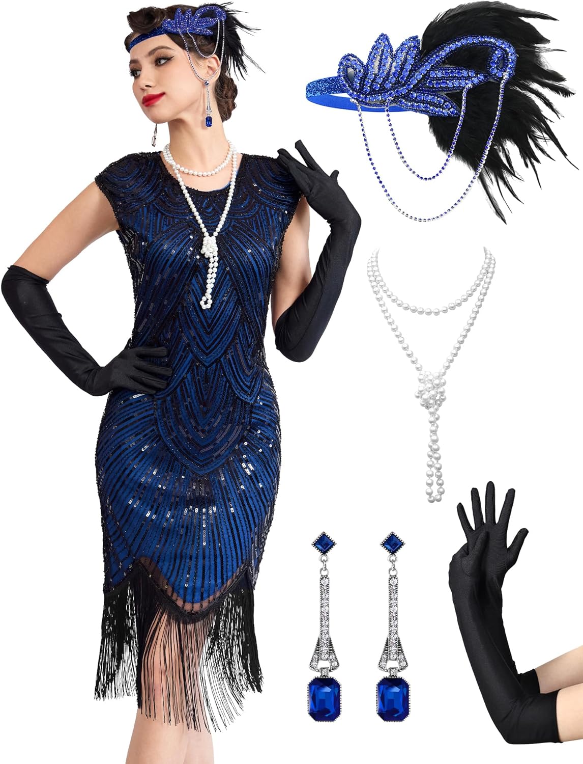 Women's Flapper Dresses 1920s with Accessories for Great Gatsby