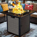 Propane Fire Pit Table 28in Rattan Square Outdoor Gas FirePit - Black
