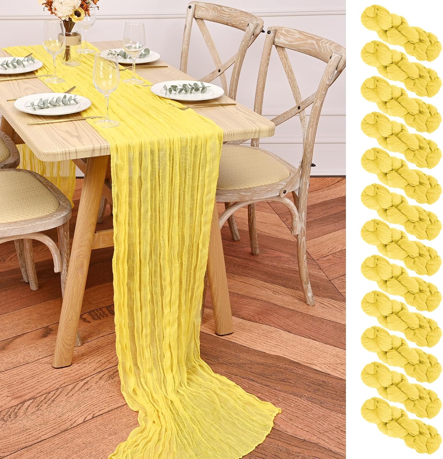 12 Pack Light Yellow Cheesecloth Table Runner for Elegant Events