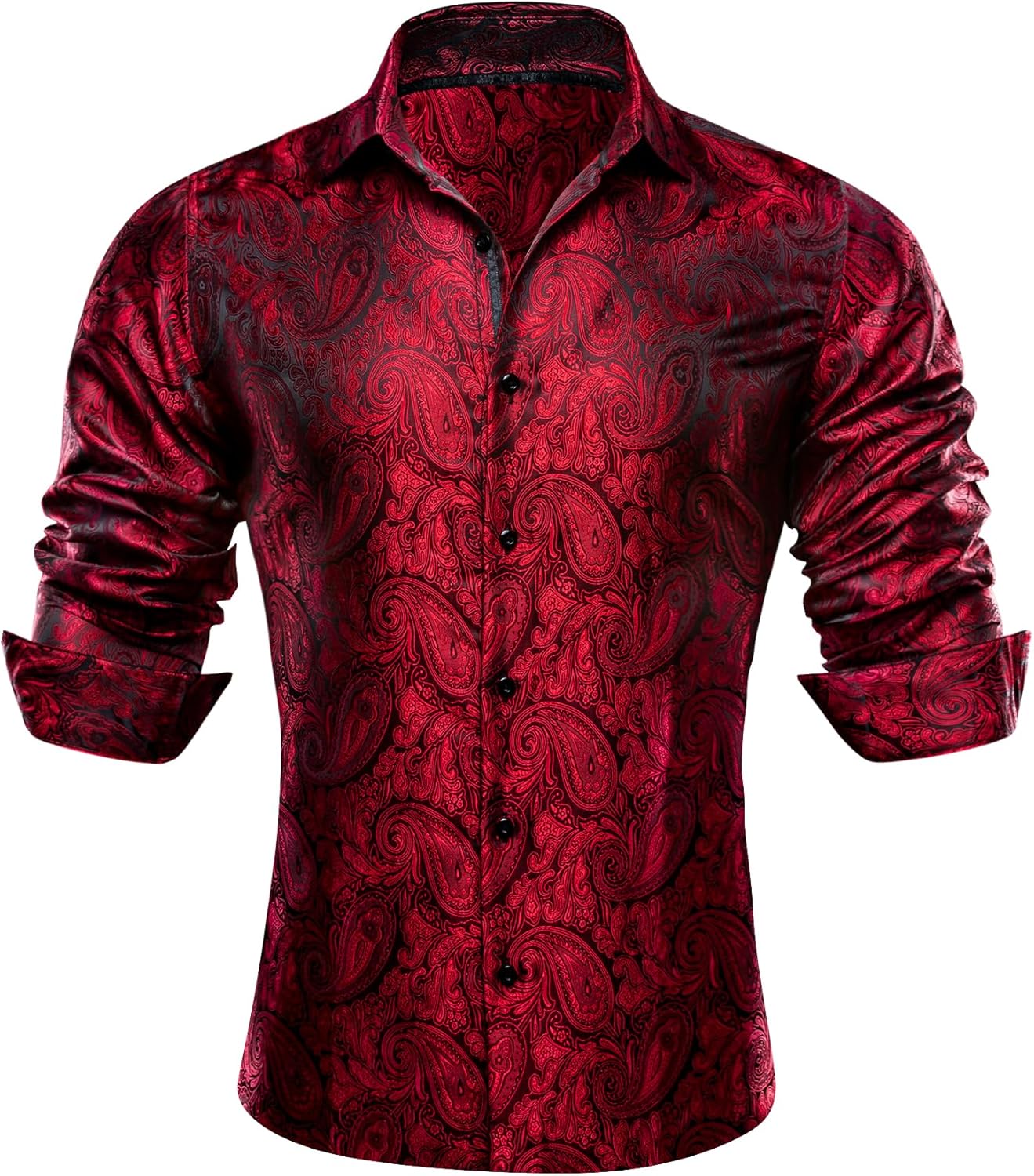 Barry.Wang Mens Western Shirts Silk Paisley Long Sleeve Dress Shirt