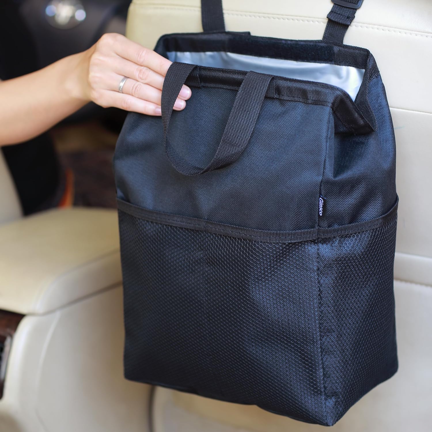 Spill-Proof 3.5 Gal Car Trash Bag with Storage