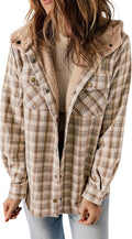 Women's Plaid Shacket Jacket with Fleece Hood - Cozy Casual Coat