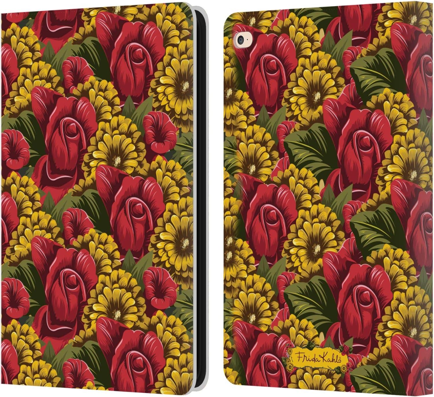 Frida Kahlo Pattern Red Florals Leather Wallet Case for iPad Air 2