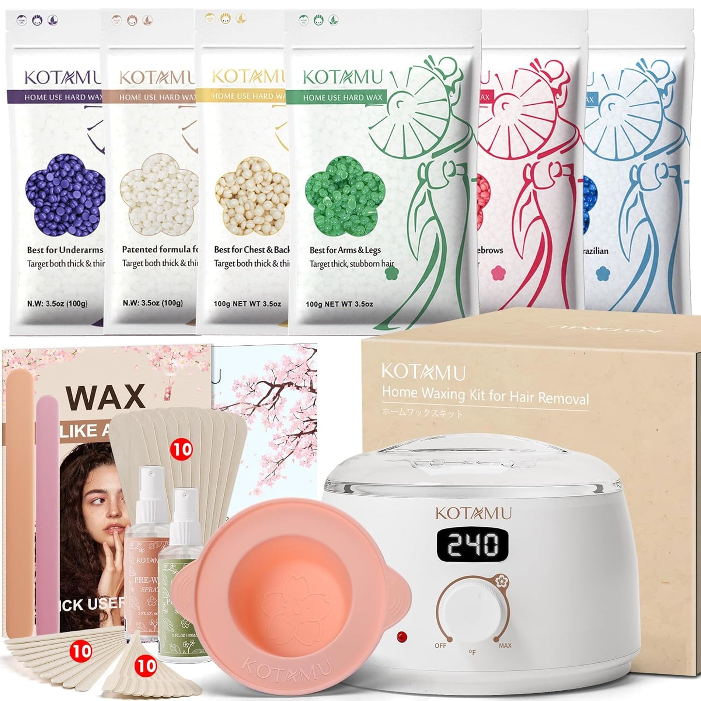 KOTAMU Waxing Kit for Women & Men - Fast Hair Removal Solution