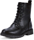 Women's Combat Ankle Black Flat Boots - Military Fashion Ankle Booties