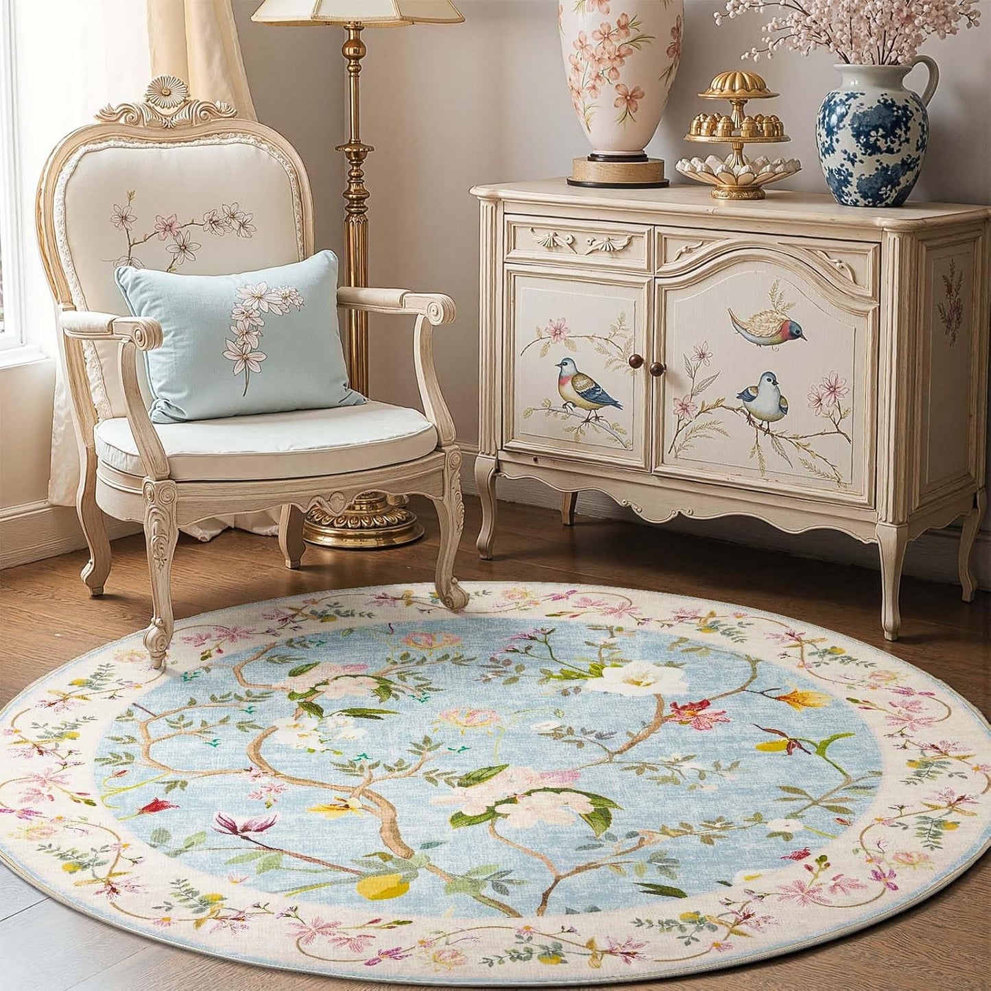 jinchan Circle Rug 6ft Floral Soft Washable Area Rugs Non Slip