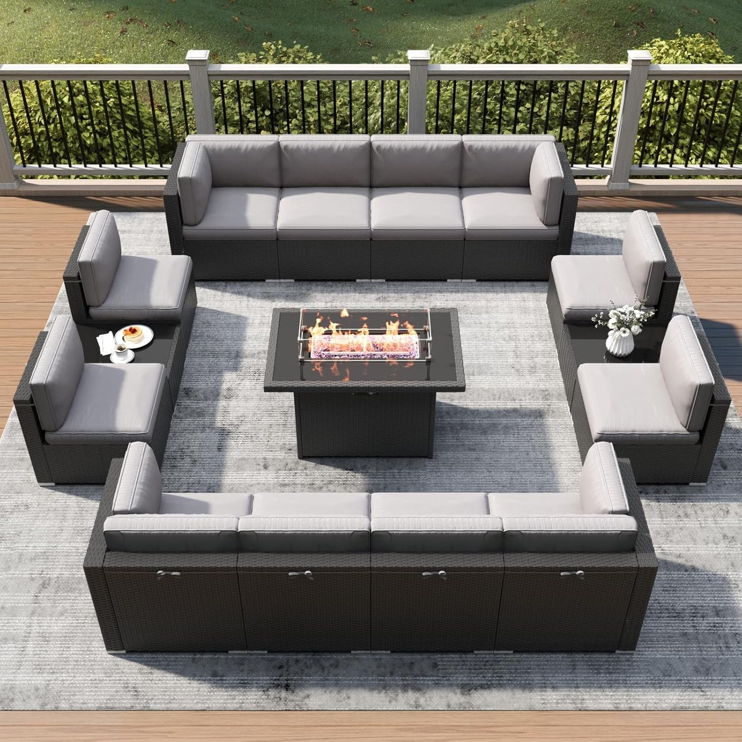 LayinSun 15 Piece Patio Furniture Set with Fire Pit Table
