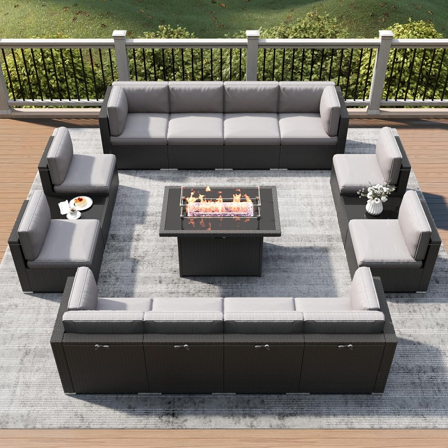 LayinSun 15 Piece Patio Furniture Set with Fire Pit Table