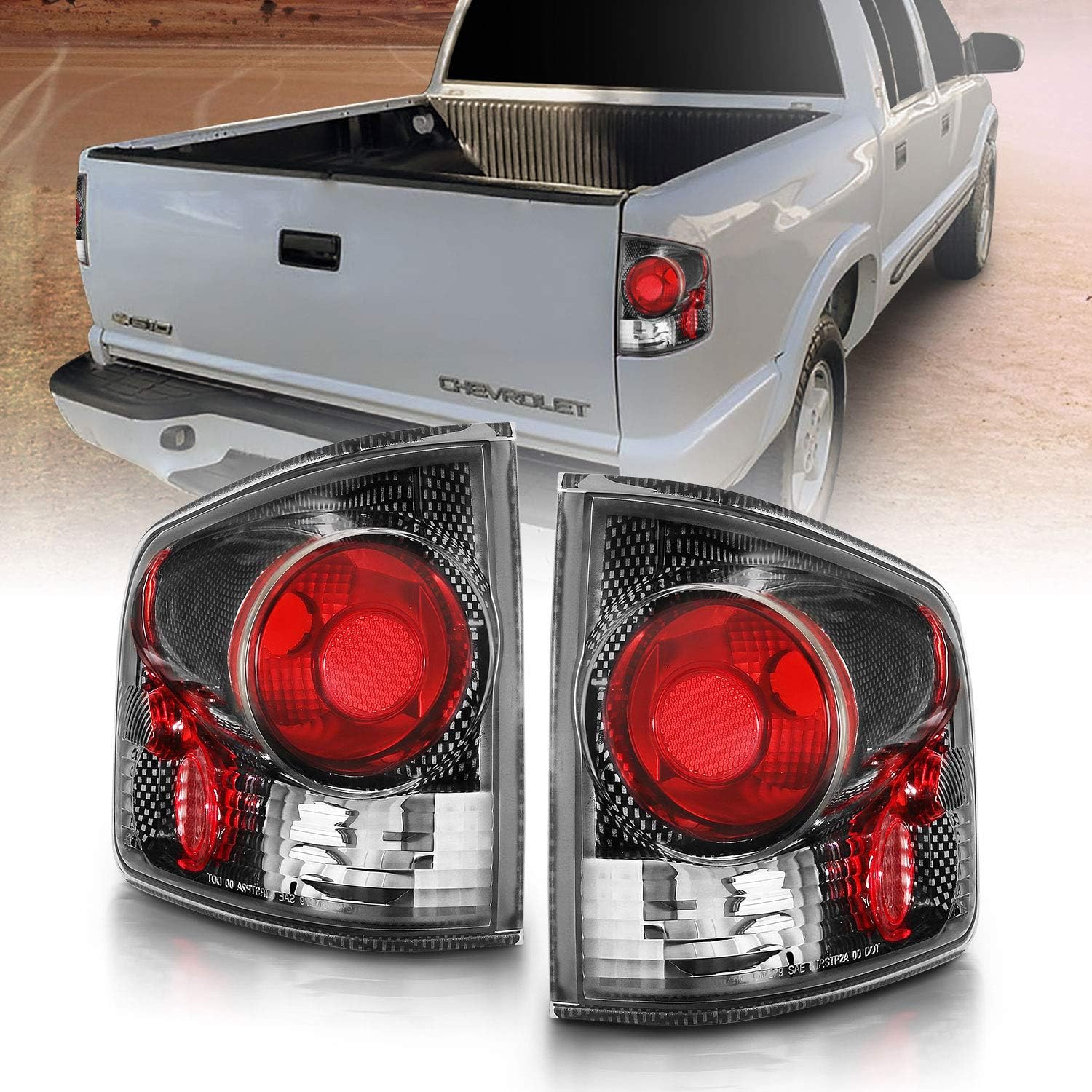 AmeriLite Carbon Black Replacement Brake Lamp Tail Lights Set