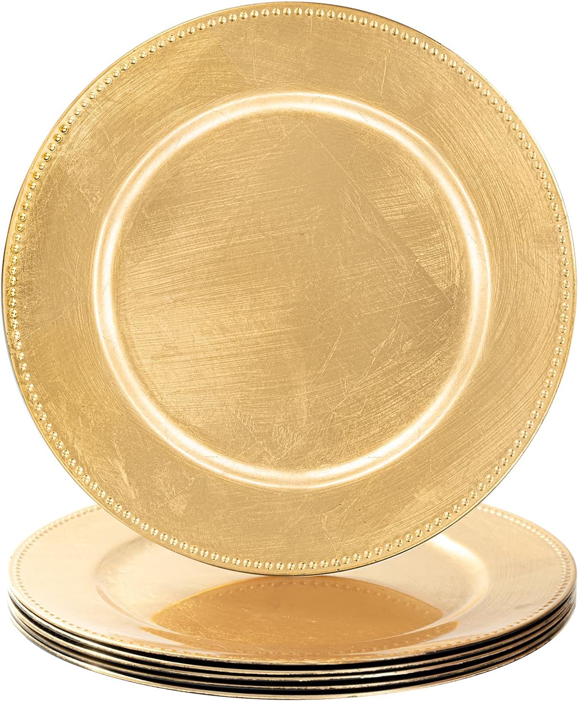 MAONAME Gold Charger Plates Set of 6, Elegant Beaded Design, 13 Size