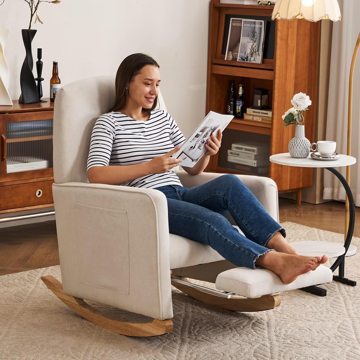 FOXHUNTER Rocking Chair with Adjustable Footrest for Comfort