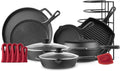 Complete Cast Iron Cookware Set with Lids and Pan Rack - Pre-Seasoned