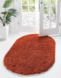 Solid Shag Area Rug 5 ft 1 in x 8 ft Oval - Plush Terracotta