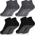 Non Slip Yoga Socks 4 Pairs with Grips - Cushioned Cotton Grip Socks